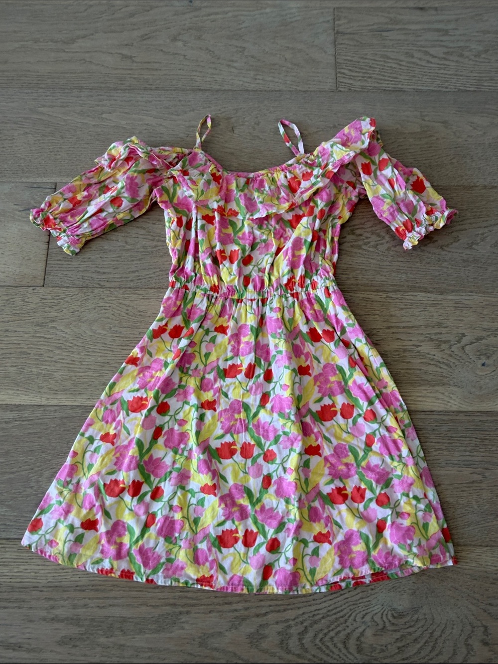 Janie and Jack Pink Floral Sundress with Red and Green Accents